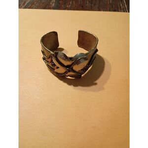 Vintage Artisan Handmade Mixed-Metal Style Brass Floral Cuff Bracelet